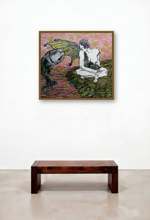 Grab Our Fish (Figure and Fish) by artist Kapil Alaskar displayed in a Traditional Dining Room