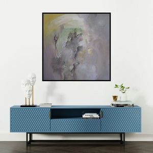 'Grace (Dawn's Awakening)' painting by Jayshree Savani shown on a wall in a furnished room.