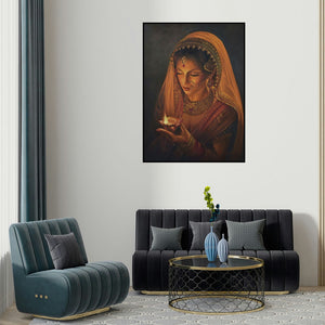 Kamal Rao's 'Grace (Bridal Veil)' painting visualized above a sofa in a contemporary room.