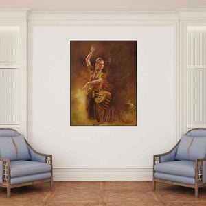 'Grace' painting by Kamal Rao shown on a wall in a furnished room.