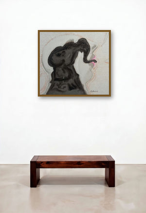 Grapple 1 (Elephantine Transformation) by artist Sudhir Shukla displayed in a Mid-Century Modern Family Room