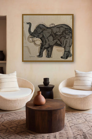 Grapple 2 (Elephant and Woman) by artist Sudhir Shukla displayed in a Luxury gallery