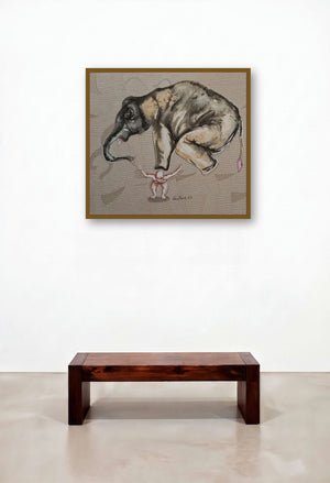 Grapple 4 (The Burden) by artist Sudhir Shukla displayed in a Scandinavian Hotel Suite