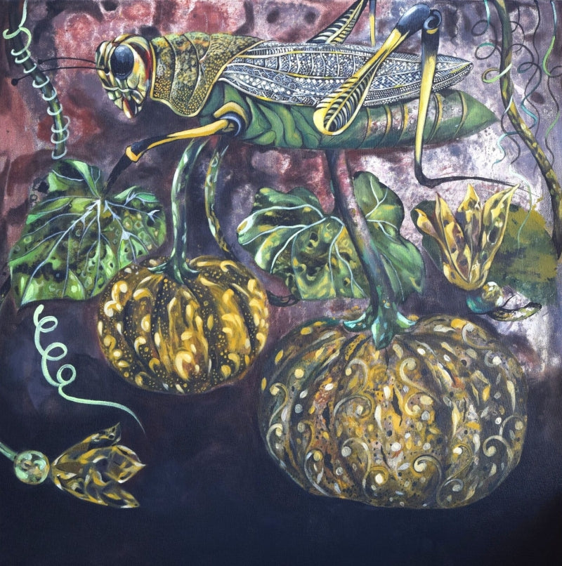 'Grasshopper' animals acrylic painting by artist Tonmoy Roy, 24x24 inch, on canvas