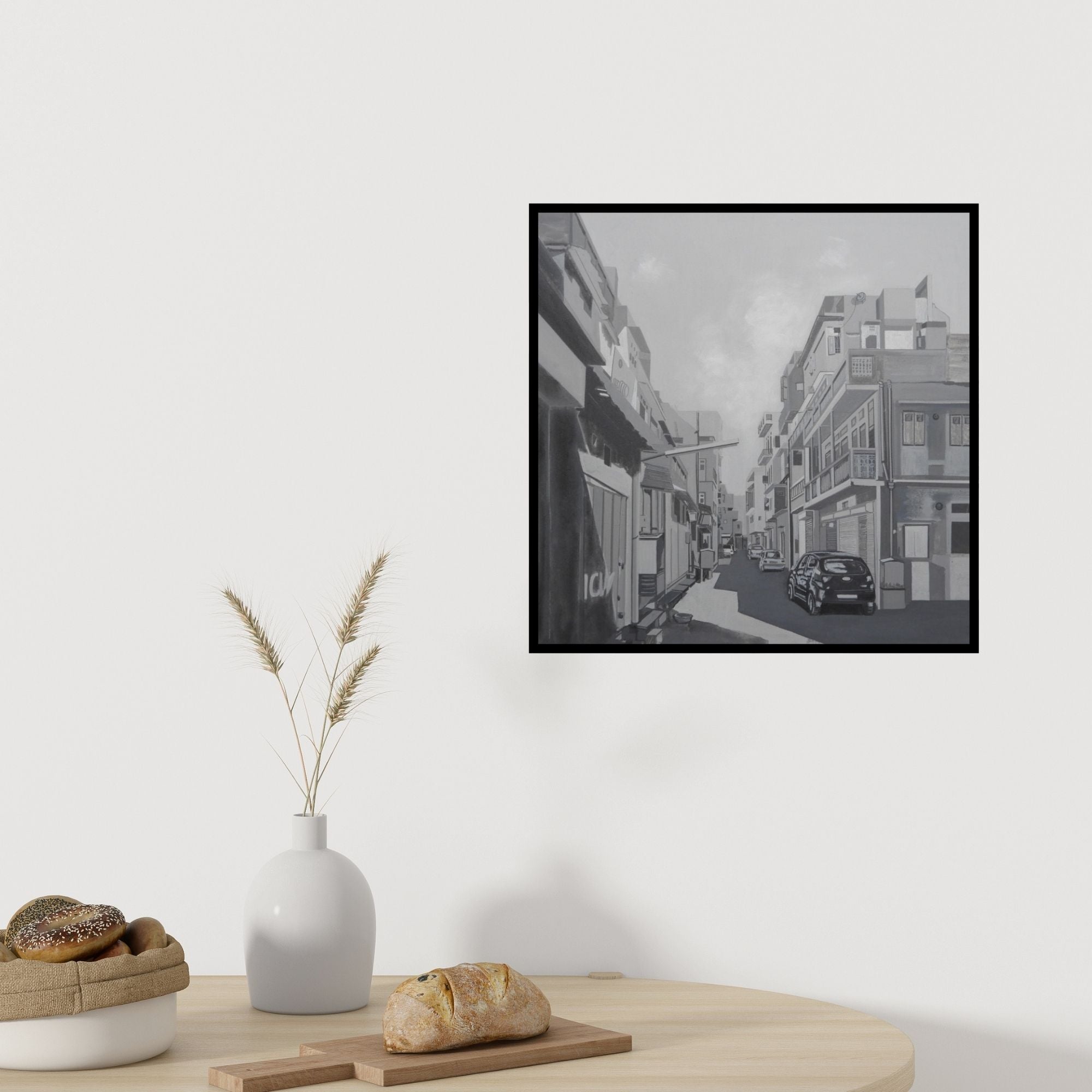 In-situ view of Ajay Mishra's 'Gray Street' painting in a room