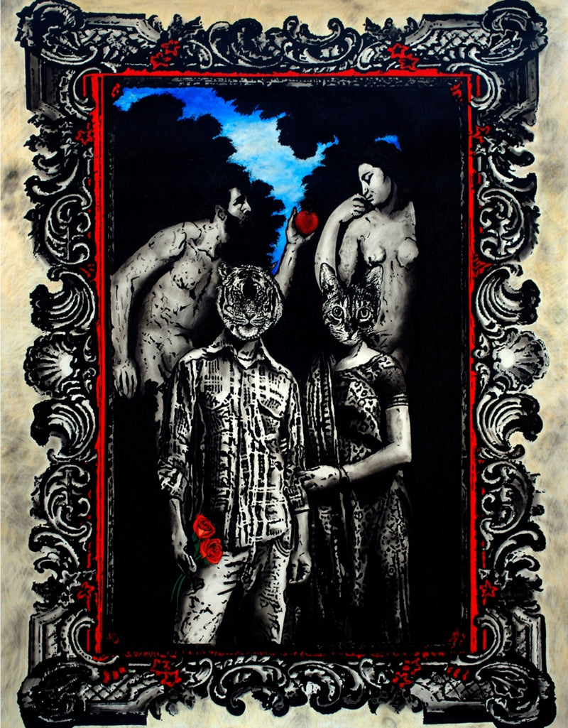 The Great Memories' contemporary acrylic-charcoal painting by artist Gangu Naidu Pv, 60x48 inch, on fabriano paper