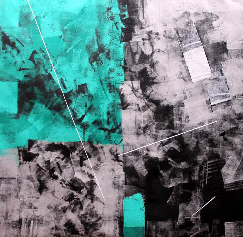 Abstract oil painting titled 'Green Abstract', 40x40 inches, by artist Sudhir Talmale on Canvas