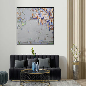 Sameer Dixit's 'Green City' painting visualized above a sofa in a contemporary room.