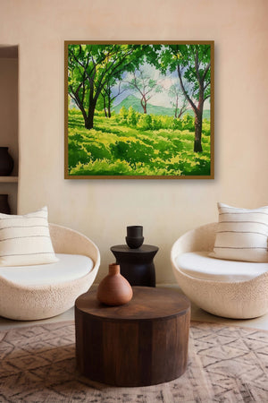 Green Peace (Sunlit Sanctuary) by artist Rahul Salve displayed in a Luxury gallery