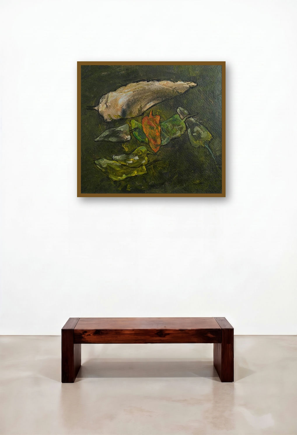 Green With White Chillies (Spicy Hues) by artist Mahendra Parmar displayed in a Boutique Hotel Style Penthouse