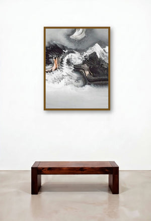 Grey Abstract I (Whispers of the Mountains) by artist Deepak Guddadakeri displayed in a Contemporary Dining Room