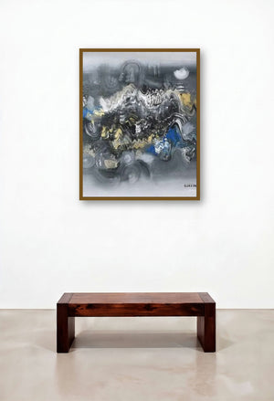 Grey Abstract Ii (Ethereal Cascade) by artist Deepak Guddadakeri displayed in a Classic Study