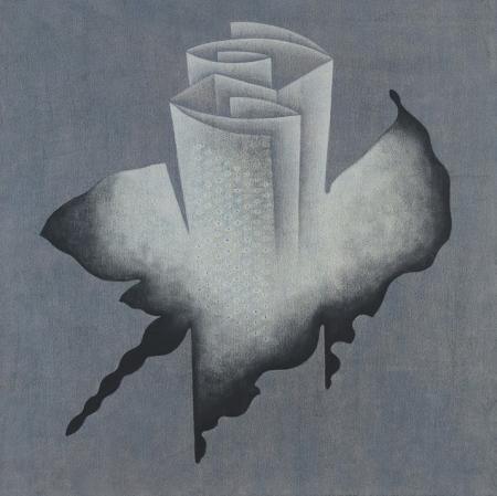 Abstract oil painting titled 'Grey Fold Abstract', 36x36 inches, by artist Santosh More on Canvas