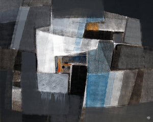 Grey Matter 2 (Urban Enigma) by Shirish Deshpande, Original Acrylic Abstract Painting on Canvas, X-Large Horizontal Wall Art