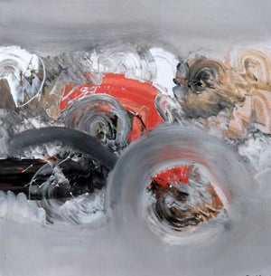 Grey Nature (Crimson Tide) by Deepak Guddadakeri, Original Acrylic Abstract Painting on Paper, X-Small Square Wall Art