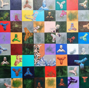 Grid 1 (Tetrapod Grid) by Saurab Bhardwaj, Original Mixed Media Contemporary Painting on Canvas, Medium Square Wall Art
