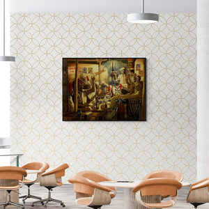 In-situ view of Vijay Gille's 'Gurumurti Dhaba (A Lively Tea Stall)' painting in a room
