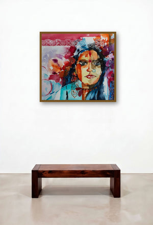 Gypsy (Blossoming Grace: A Portrait in Watercolor) by artist Veronique Piaser-Moyen displayed in a Coastal Home Office