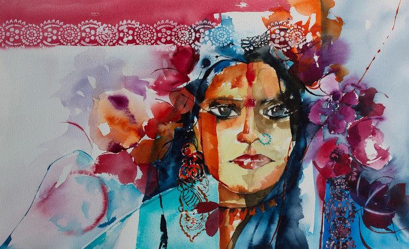 Portrait watercolor painting titled 'Gypsy', 12x20 inches, by artist Veronique Piaser-moyen on Paper