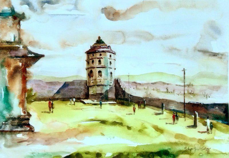 Hampi 11' religious watercolor painting by artist Shankar Lohar, 12x16 inch, on paper