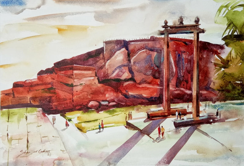 Hampi 12' religious watercolor painting by artist Shankar Lohar, 12x16 inch, on paper