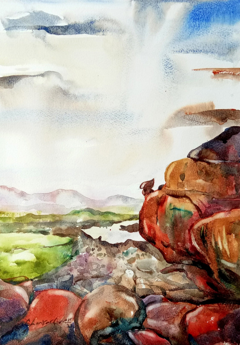 Hampi 13' religious watercolor painting by artist Shankar Lohar, 16x12 inch, on paper