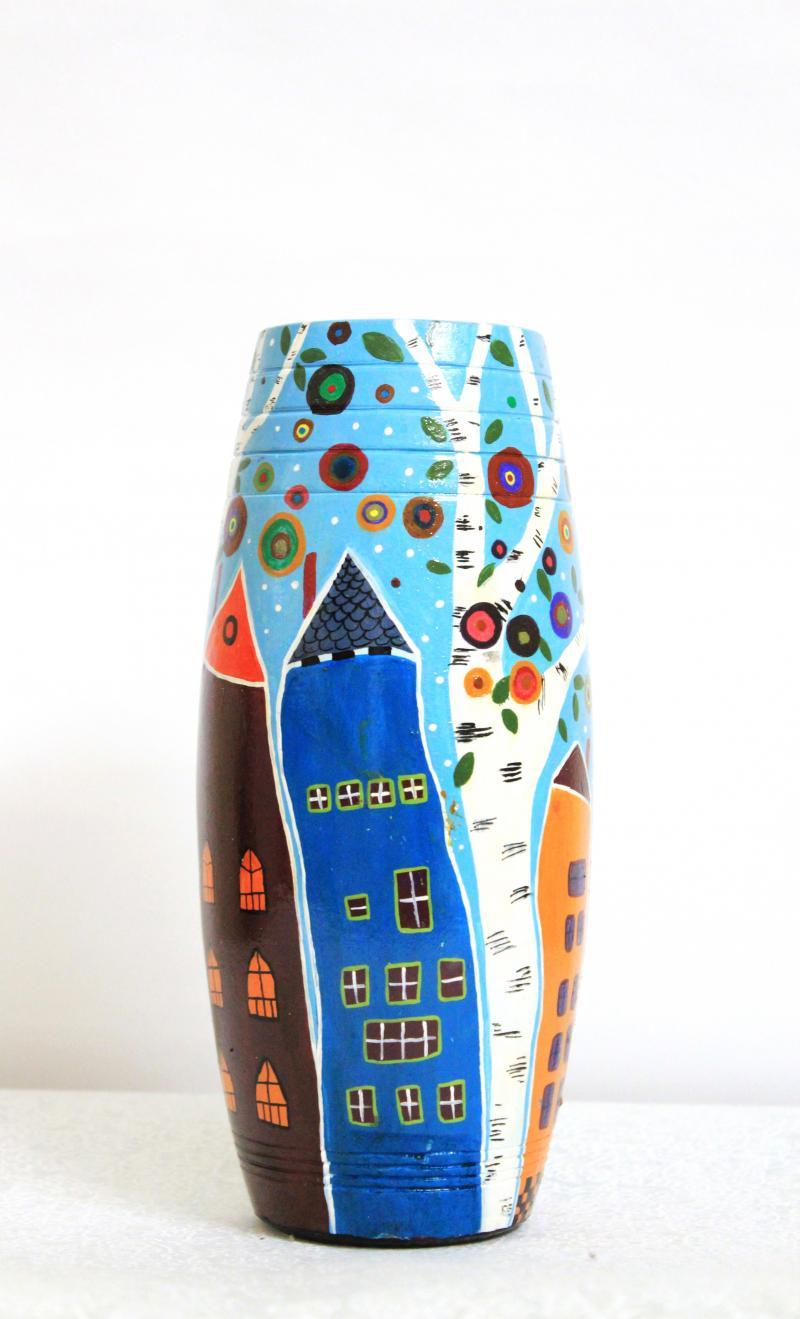 Pots/Vessels craft titled 'Hand Painted High Rise Vase', 9x4x4 inches, by artist Akanksha Rastogi on Terracotta