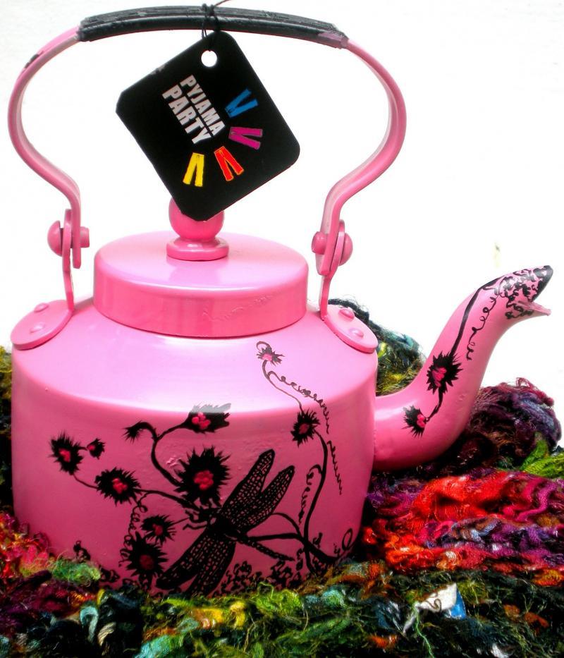 Lifestyle craft titled 'Hand Pink Tea Kettle', 9x9x7 inches, by artist Rithika Kumar on Aluminium