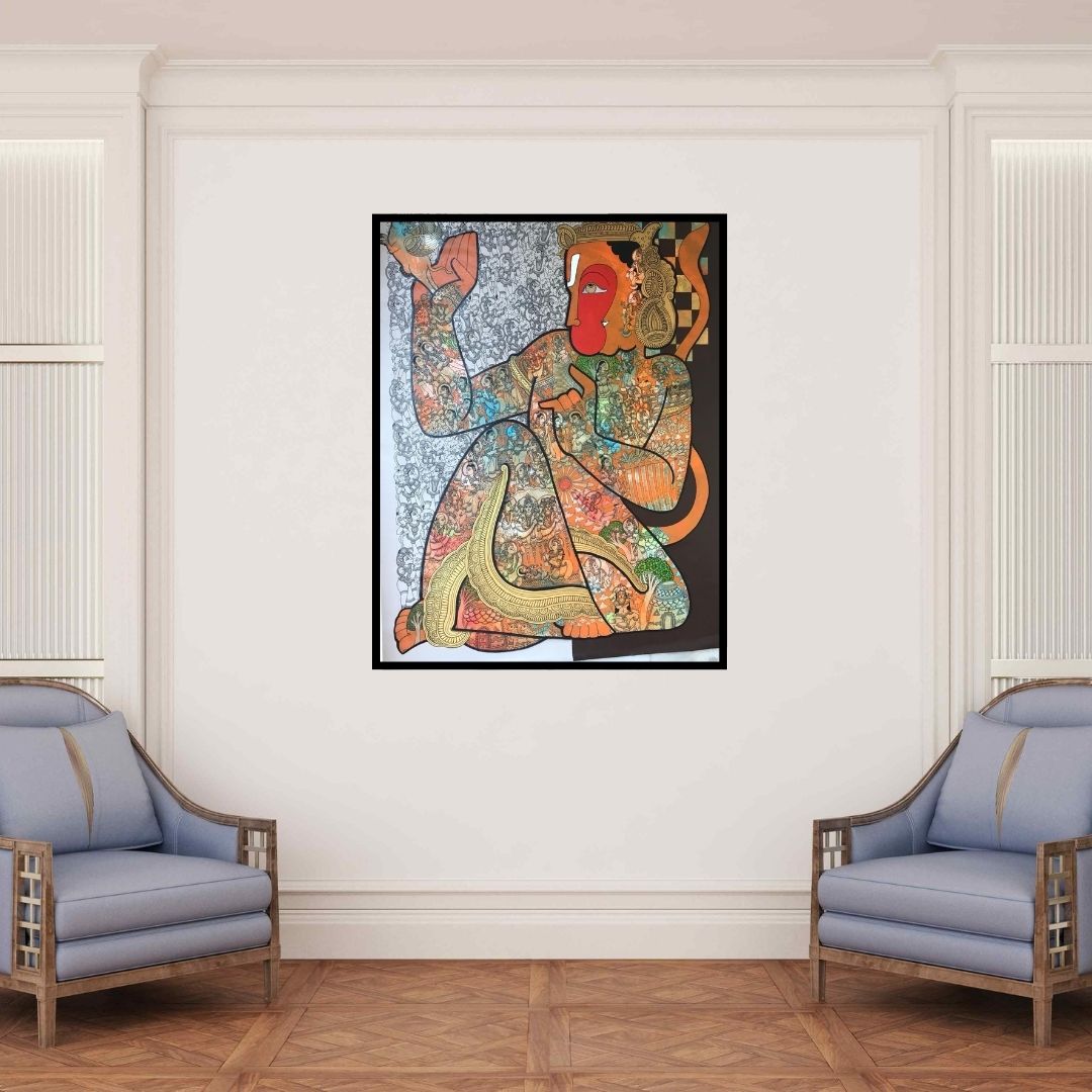 In-situ view of Ramesh Gorjala's 'Hanuman (Hanuman Strength and Devotion)' painting in a room