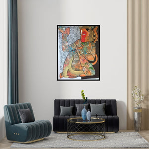Preview of 'Hanuman (Hanuman Strength and Devotion)' Painting by Ramesh Gorjala shown on a wall in a furnished room.