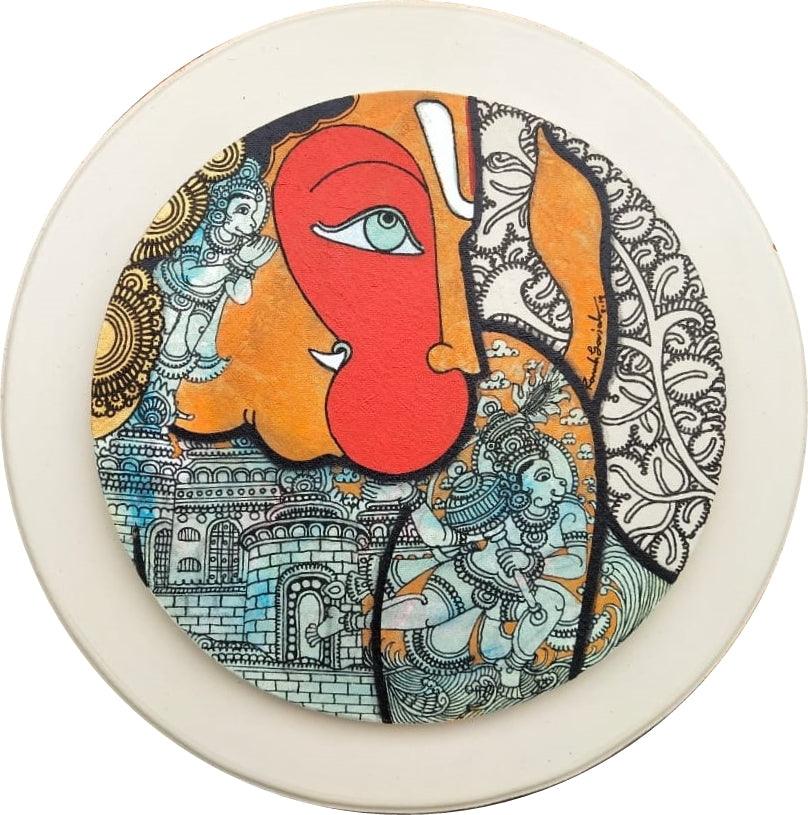 Religious acrylic painting titled 'Hanuman 4', 16x16 inches, by artist Ramesh Gorjala on Canvas