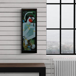 Preview of 'Hanuman Iii (Hanuman's Devotion)' Painting by Appam Raghavendra shown on a wall in a furnished room.