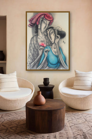 Happy Couple (Budding Romance) by artist Ramesh Pachpande displayed in a Museum Style gallery