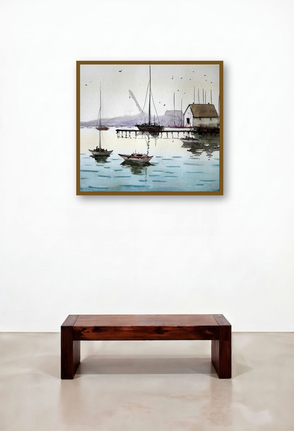Harbour (Serene Waters) by artist Arunava Ray displayed in a Urban Loft Bedroom