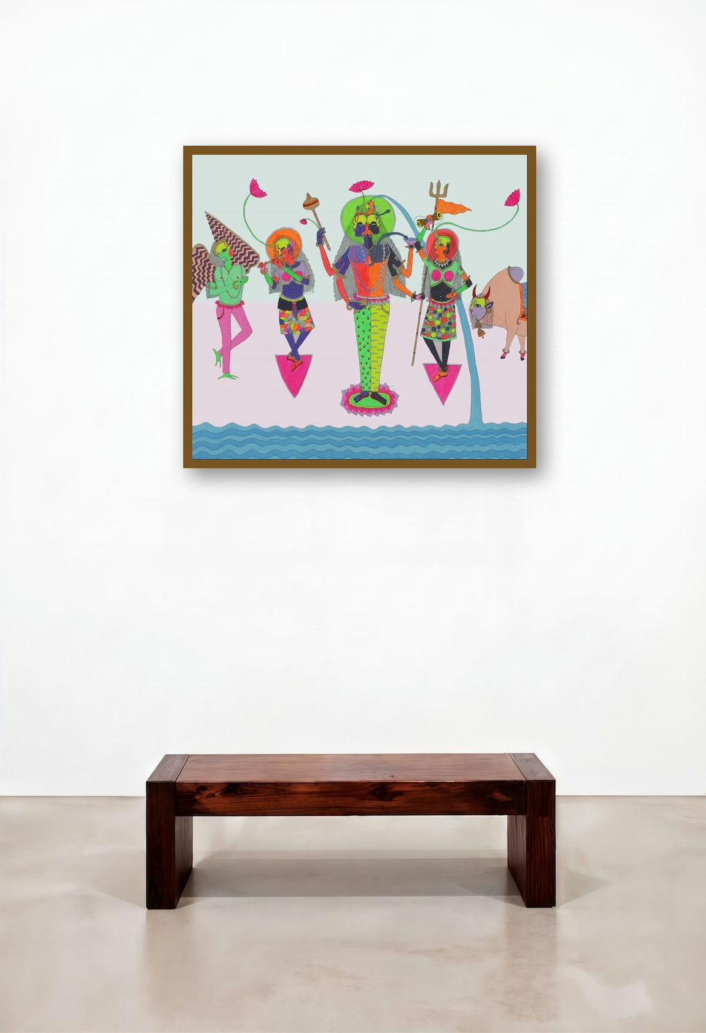 Hari Hara Together With Wives (The Cosmic Dance) by artist Priti Singh displayed in a Art Deco Dining Room