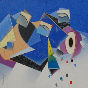 Harmony In Nature (Deconstructed Forms) by Pradip Sarkar, Original Acrylic Figurative Painting on Canvas, Medium Square Wall Art