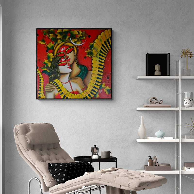 In-situ view of Susmita Mandal's 'Harmony Of Life 2 (Shiva Shakti Eternal Union)' painting in a room