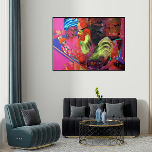 Madan Lal's 'Hava Su (The Keeper of the Flock)' painting visualized above a sofa in a contemporary room.