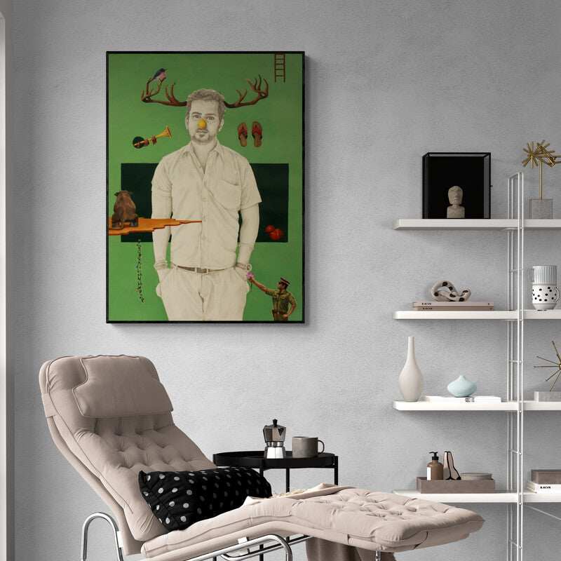 In-situ view of Ankur Singla's 'He Fooled Me' painting in a room