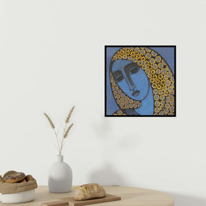 In-situ view of Mamta Mondkar's 'Head Iii (Emerald Enchantment: A Woman in Green)' painting in a room