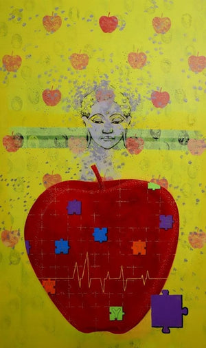 Healthy (Contemplation) by Ns Art, Original Acrylic Contemporary Painting on Canvas, Large Vertical Wall Art