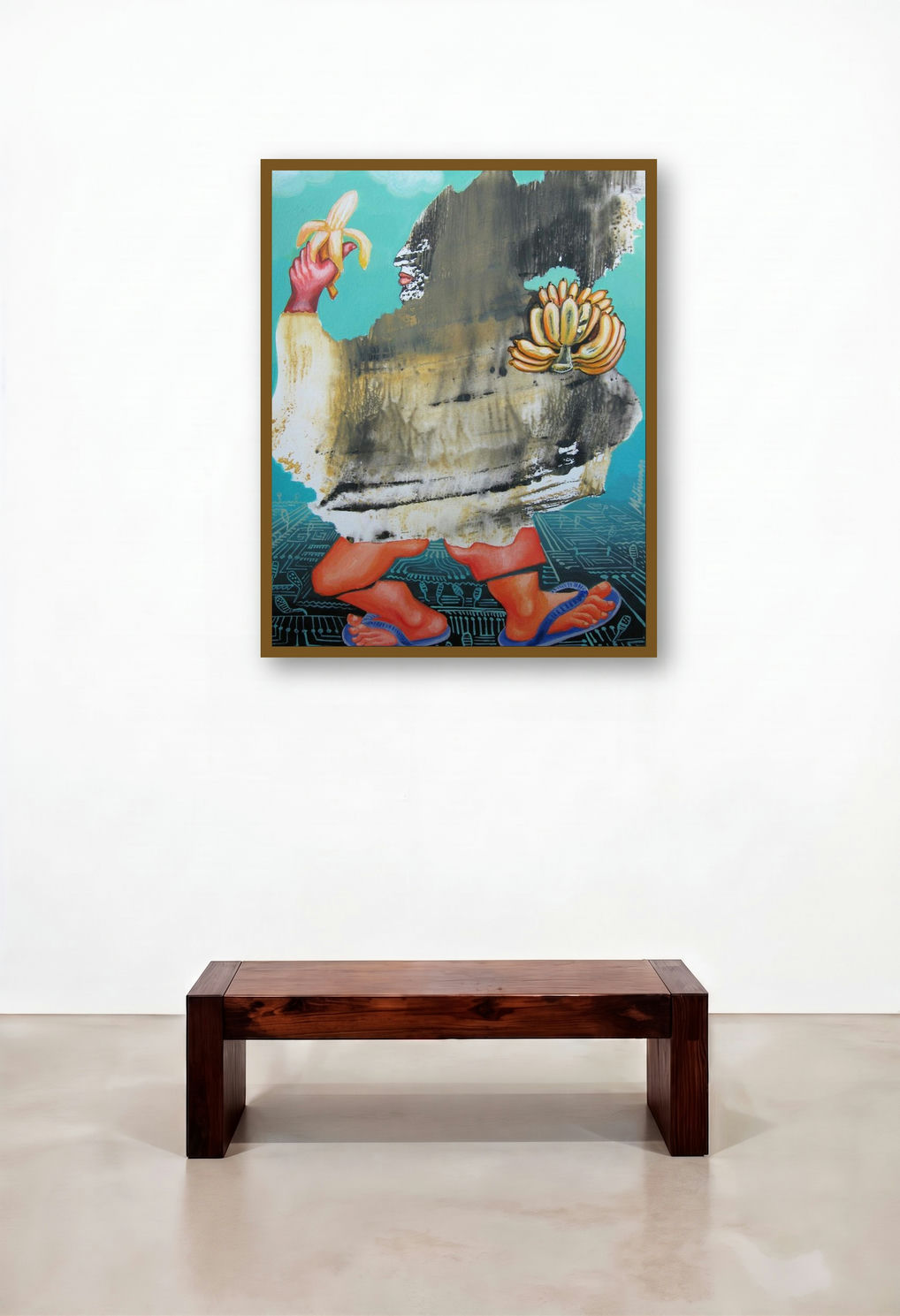 Healthy Walk (The Banana Conveyor) by artist Mithun Dasgupta displayed in a Coastal Hotel Lobby