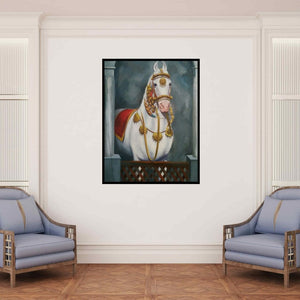 In-situ view of Sarang Pharate's 'In Heaven 1 (Royal Steed)' painting in a room