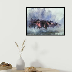 In-situ view of Sadikul Islam's 'Herd If Cows In The Morning (Misty Morning)' painting in a room