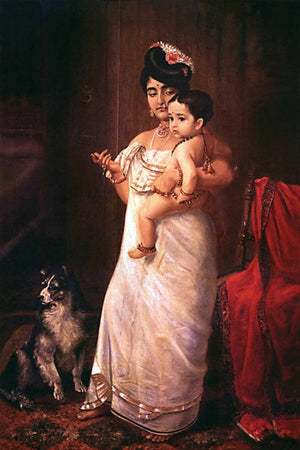 Here Comes Papa (Anticipation of the Patriarchs Return) by Raja Ravi Varma, Print Oil Figurative Painting on Canvas, X-Small Vertical Wall Art