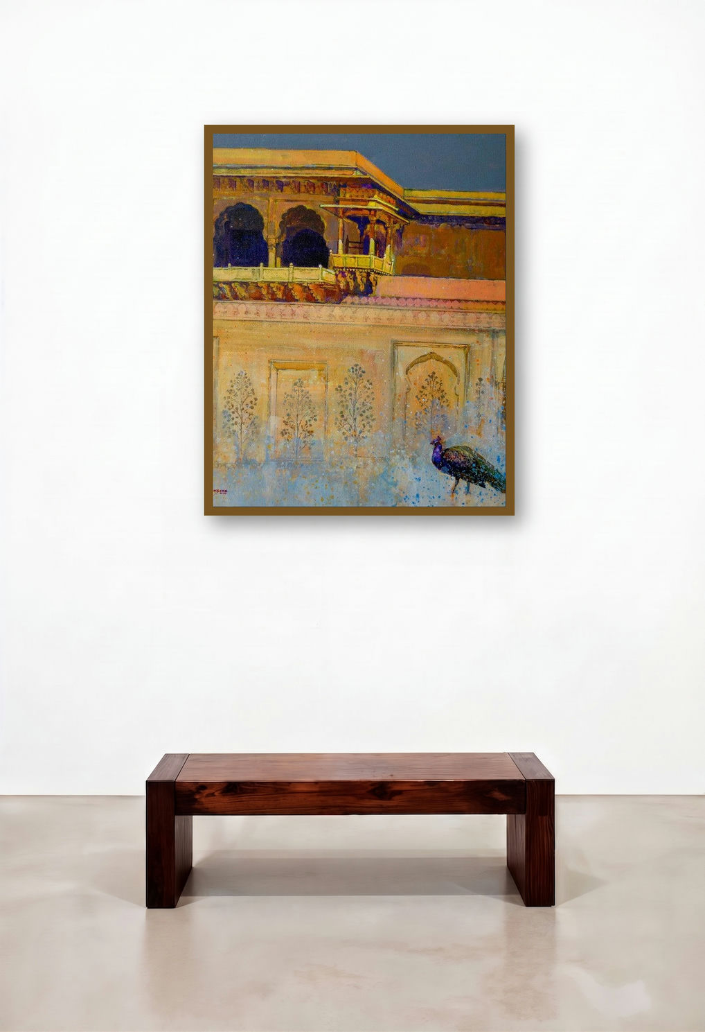 Heritage 2 (The Peacock's Promenade) by artist Sayajirao Nangare displayed in a Minimalist Executive Office