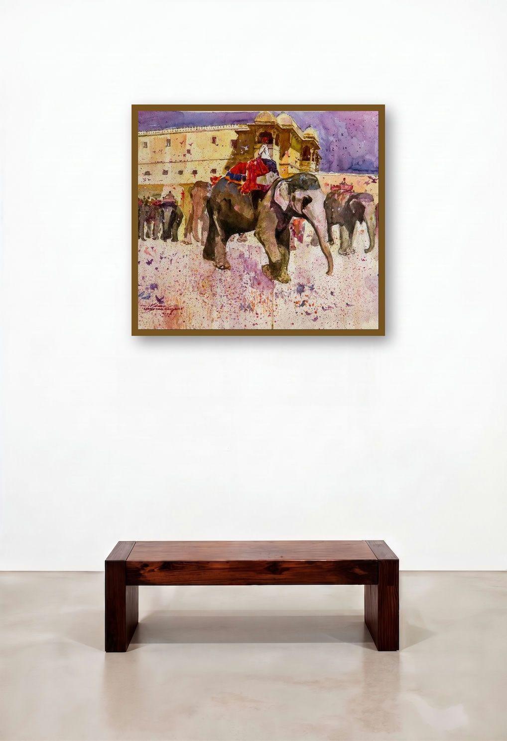 Heritage 5 (Elephant Procession) by artist Sayajirao Nangare displayed in a Transitional Bedroom