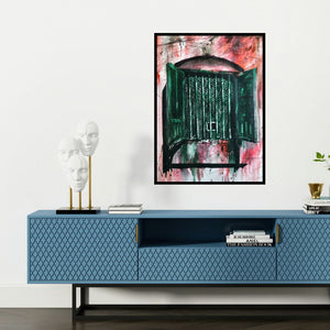 'Nandi (A Glimpse of Time**)' painting by Vivek Kumavat shown on a wall in a furnished room.