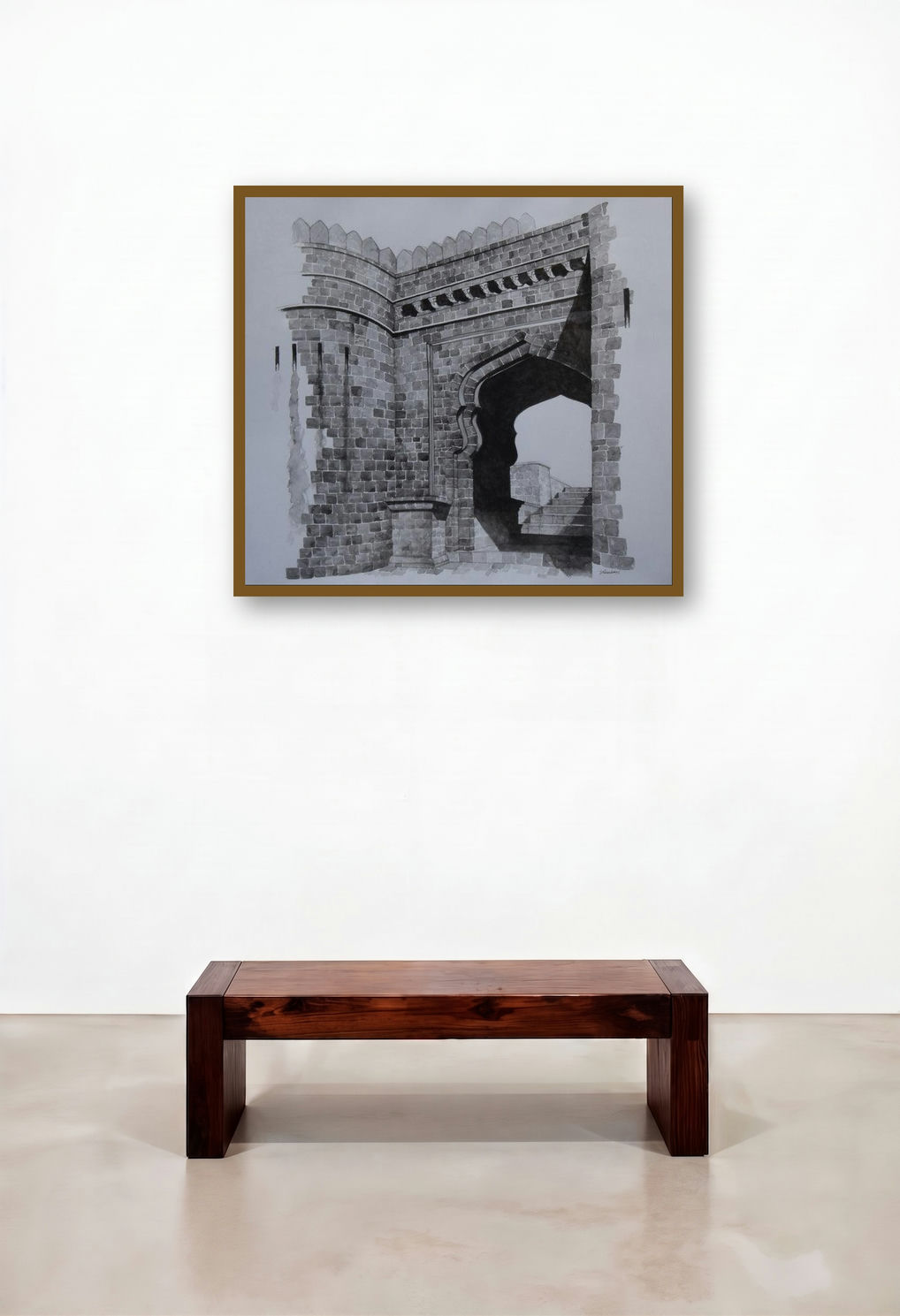 Heritage (Fortified Gateway) by artist Dhirendra Mandge displayed in a Mid-Century Modern Dining Room