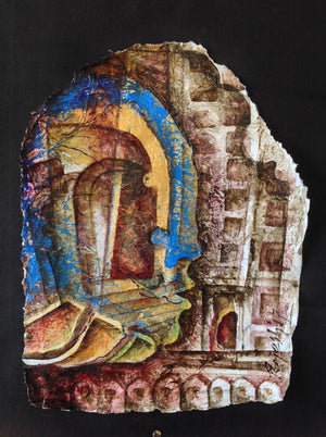 Cubist mixed media painting titled 'Heritage Love 2', 18x12 inches, by artist Rajesh Yadav on Canvas